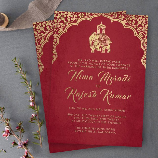 Indian Wedding Invitation Red Gold Ganesha  Foil Invitation (Creator Uploaded)