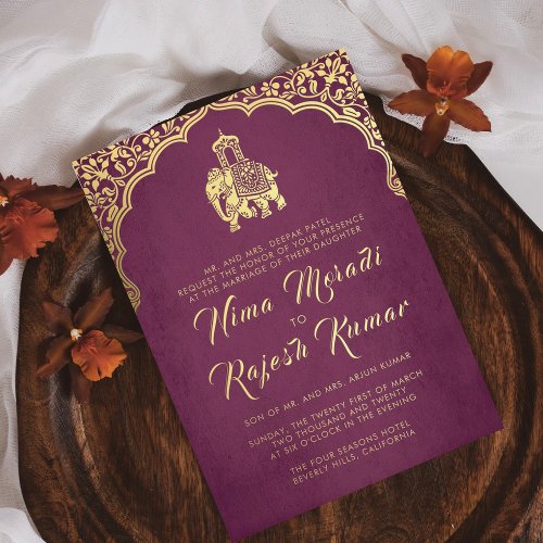 Indian Wedding Invitation Red Gold Ganesha  Foil Invitation