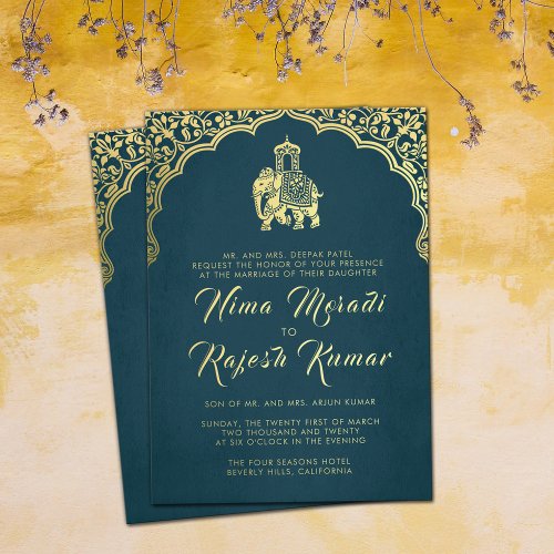 Indian Wedding Invitation Red Gold Ganesha  Foil Invitation