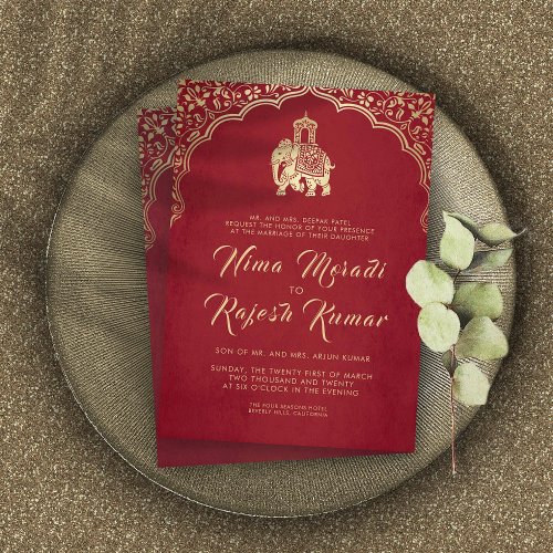 Indian Wedding Invitation Red Gold Ganesha  Inv Invitation