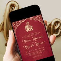 Indian Wedding Invitation, Red, Gold, Ganesha  Inv