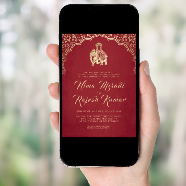 Indian Wedding Invitation, Red, Gold, Ganesha  Inv Invitation (Front Digital)