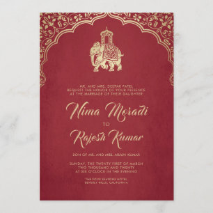 Indian Wedding Invitation, Red, Gold, Ganesha Invitation