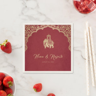 Indian Wedding Invitation, Red, Gold, Ganesha Napkins