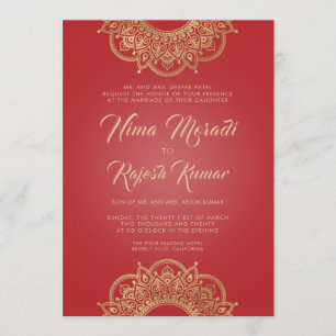 Indian Wedding Invitation, Red, Gold, Mandala Invitation