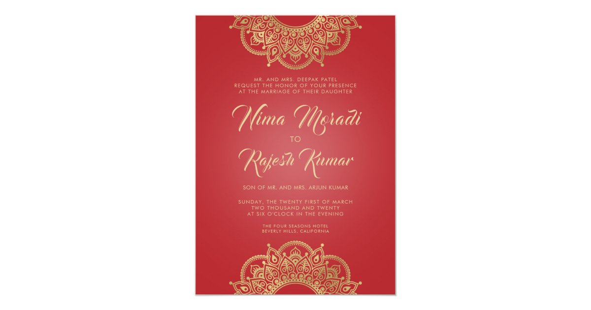 Indian Wedding Invitation Red Gold Mandala Invitation Zazzle Com
