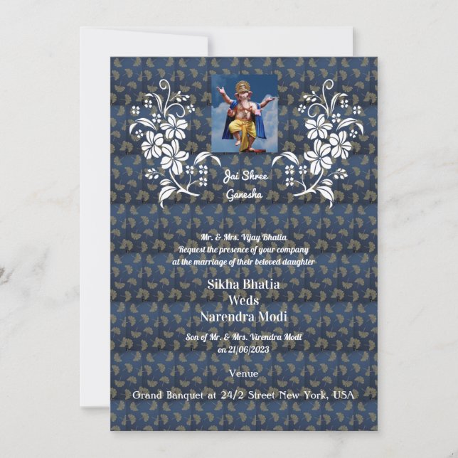 Indian Wedding Invitation with auspicious Ganesha (Front)