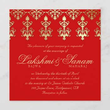 Indian Wedding Invite Damask Gold Autumn Red by WeddingShop88 at Zazzle