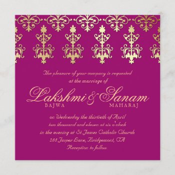 Indian Wedding Invite Damask Gold Autumn Wine 2 by WeddingShop88 at Zazzle