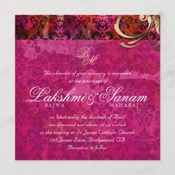 Indian Wedding Invite Damask Gold Pink Red by WeddingShop88 at Zazzle