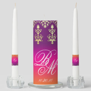 Indian Wedding Invite Damask Pink Purple Orange Unity Candle Set