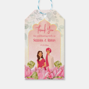 Indian wedding lotus bridal couple thank you favor gift tags