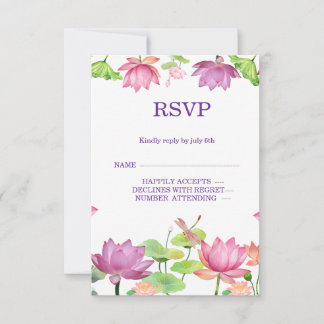 indian wedding Lotus Floral RSVP Card