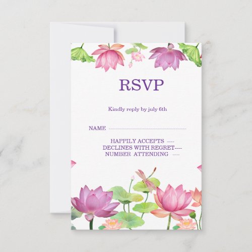indian wedding Lotus Floral RSVP Card