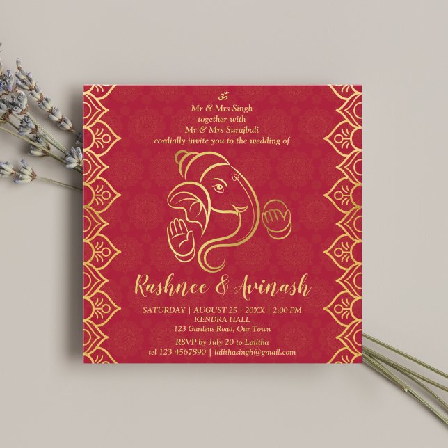 Indian wedding  maroon and gold Ganesha template (Creator Uploaded)
