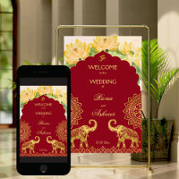 Indian wedding maroon gold elephant lotus welcome