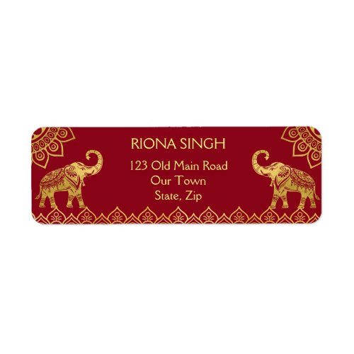 Indian wedding maroon gold elephants label