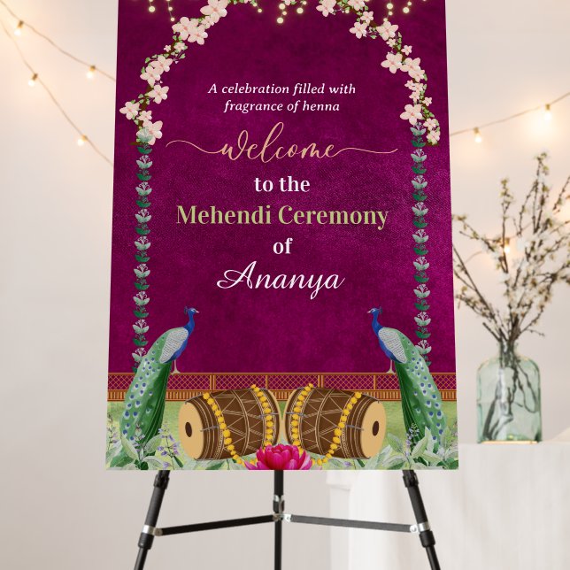 Indian Wedding Mehendi Welcome Sign Board (In Situ (Stand))