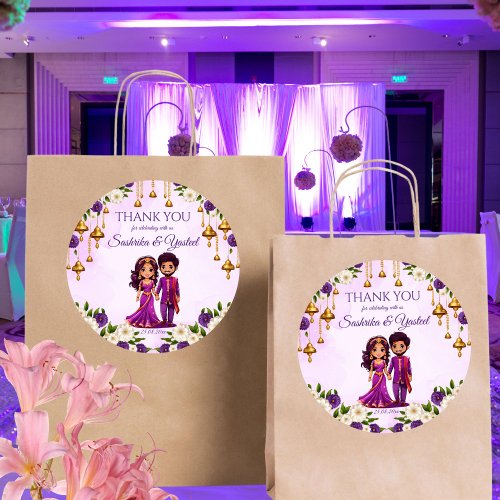 Indian wedding Mehndi purple cute bridal couple  Classic Round Sticker