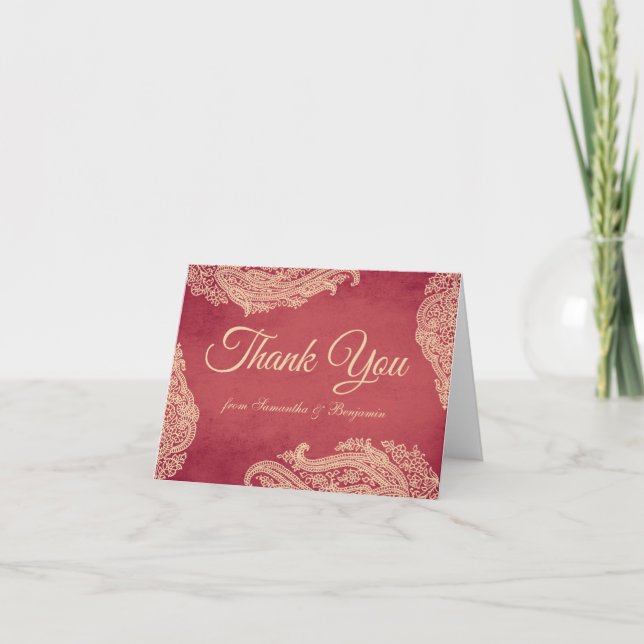 Indian Wedding, Mehndi Thank You Card, red, gold (Front)