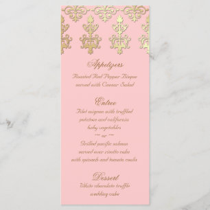 Indian Wedding Menu Cards Baby Pink Gold Damask