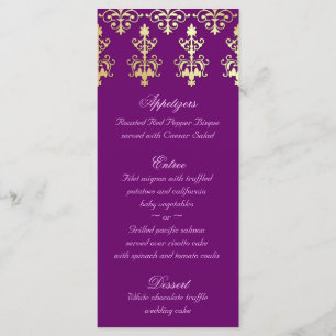 Indian Wedding Menu Cards Purple Gold Damask