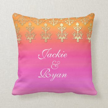 Indian Wedding Monogram Pink Gold Throw Pillow by WeddingShop88 at Zazzle