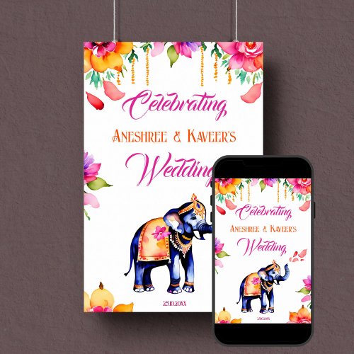 Indian wedding ornate elephant welcome sign