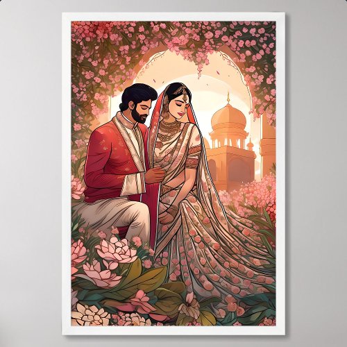 Indian Wedding Painting Pink of Love and Happiness Poster