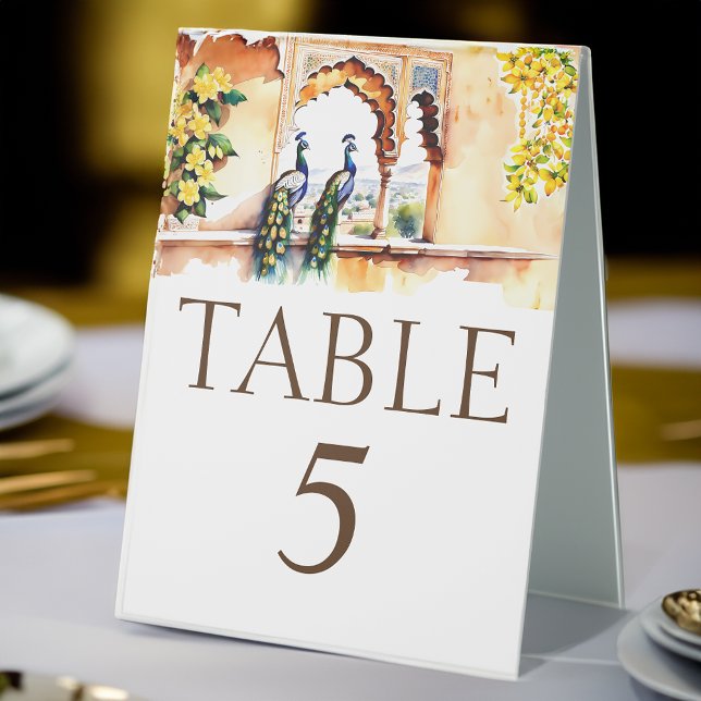 Indian wedding peacock Jaipur palace table numbers Table Tent (Indian wedding peacocks at  Jaipur palace table numbers Table Tent Sign table decor)