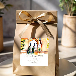 Indian wedding peacock Jaipur palace thank you fav Square Sticker