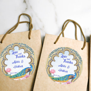 Indian wedding peacock Rajasthan window blue Classic Round Sticker