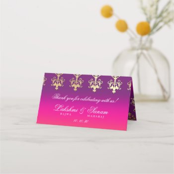 Indian Wedding Pink Purple Orange  Place Card by WeddingShop88 at Zazzle