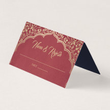 Indian Wedding Place Card, Gold, White, Blue