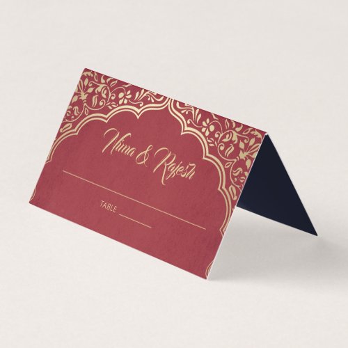 Indian Wedding Place Card Gold White Blue