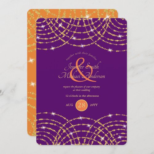 Indian Wedding Purple Coral Gold Lights Invitation