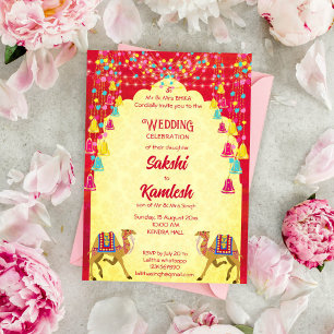Indian wedding Rajasthani camels colorful Invitation