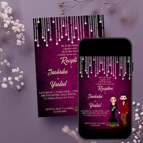 Indian wedding reception cute bridal couple invitation