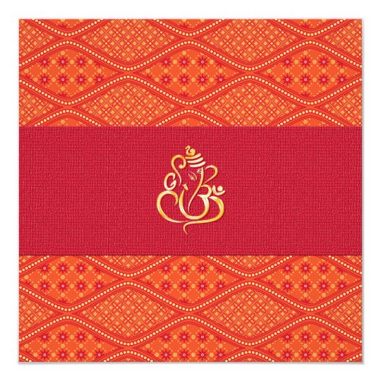 Indian Wedding Red And Orange Batik Pattern Invitation | Zazzle.com