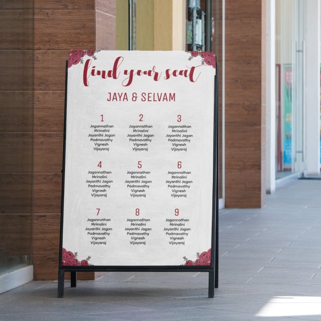 Indian Wedding Rose Floral Theme Foam Board (perfect red rose floral theme seating chart board)