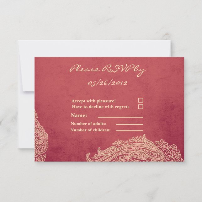 Indian Wedding RSVP Card, Mehndi, red, gold Card (Front)