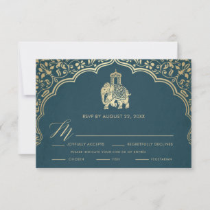Indian Wedding RSVP Card, White and Gold Invitatio Invitation