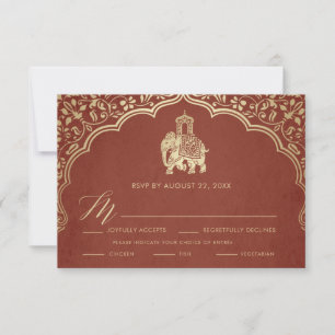 Indian Wedding RSVP Card, White and Gold Invitatio Invitation
