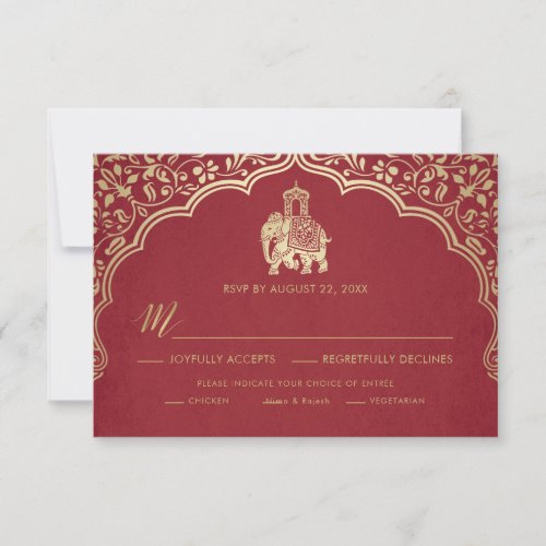 Indian Wedding RSVP Card White and Gold Invitation