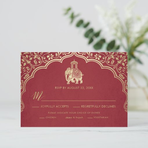 Indian Wedding RSVP Card, White and Gold Invitation | Zazzle