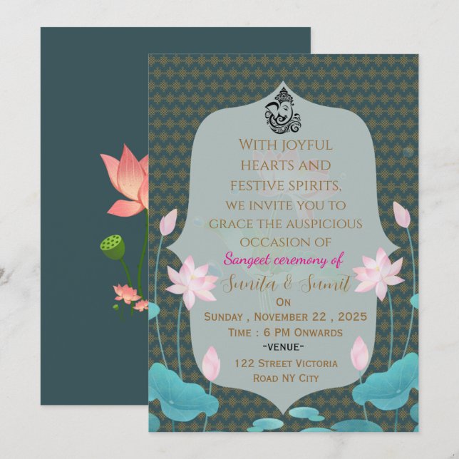 Indian Wedding Sangeet Night Invitation Card (Front/Back)