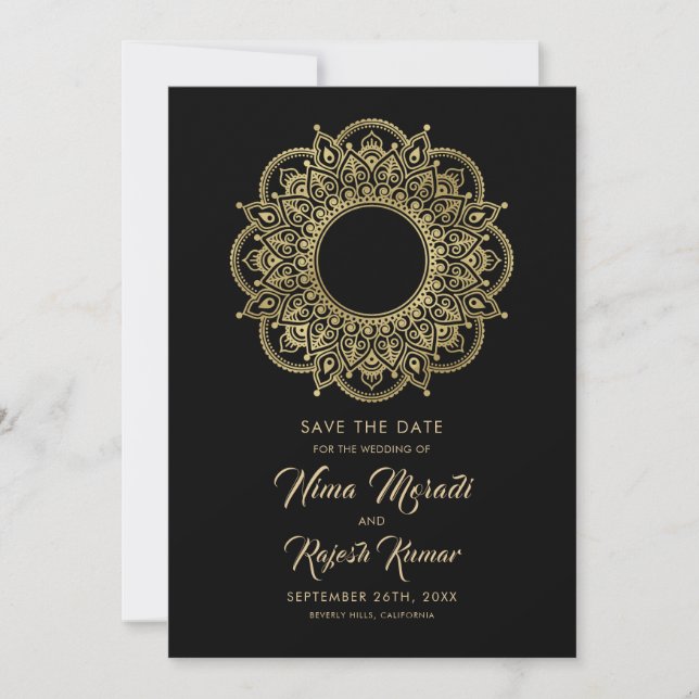 Indian Wedding, Save The Date, Black and Gold Date (Front)