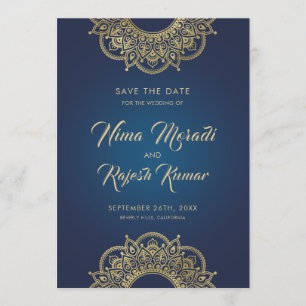 Indian Wedding, Save The Date, Blue and Gold Date