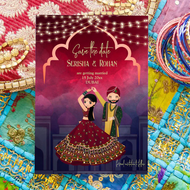 Indian wedding save the date cute bridal couple invitation | Zazzle