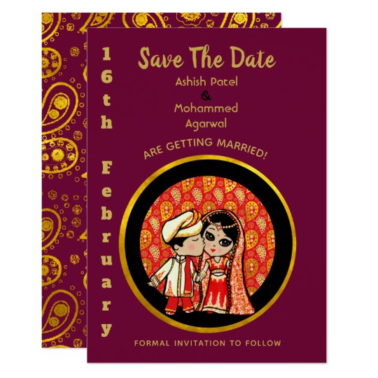 Indian Wedding Save The Date Cute Bride Groom Invitation Zazzle Com